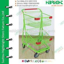 green double layers steel supermarket shopping trolley